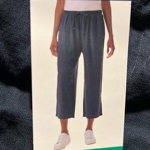 NWT Splendid Women's Navy Wide Leg Crop linen Pants Drawstring Elastic-waist